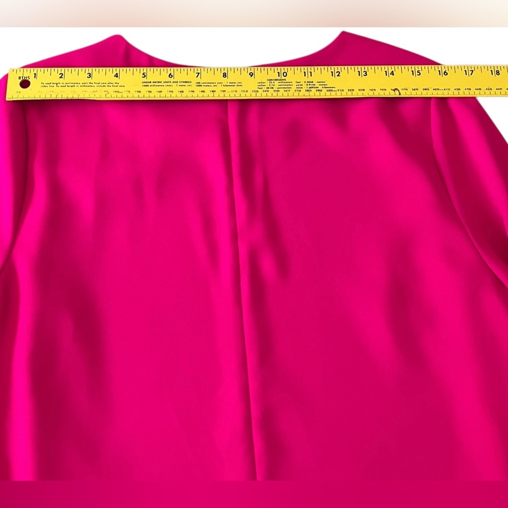 CeCe Hot Pink Shift Dress ¾ Sleeve Tie Round Neck Knee Length Size 10 - Picture 12 of 14